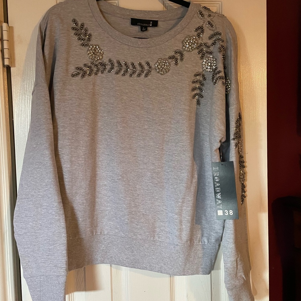 Gray Embellished Crew Neck Sweater